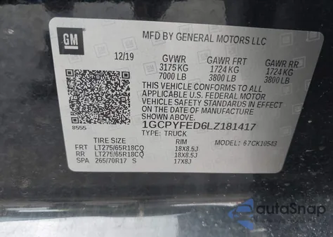 2020 Chevrolet Silverado 1500 4Wd Short Bed Lt Trail Boss from USA, damaged, VIN 1GCPYFED6LZ181417